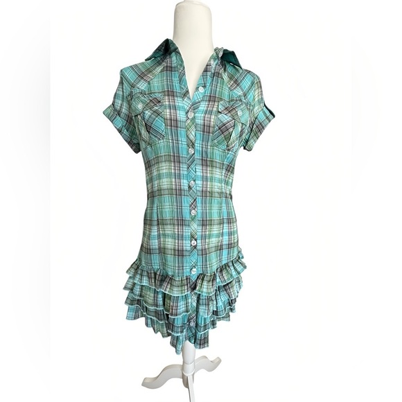 Romeo & Juliet Couture Dresses & Skirts - Romeo & Juliet Couture Y2K Preppy Plaid Shirt Dress S  Ruffle Hem Button Down